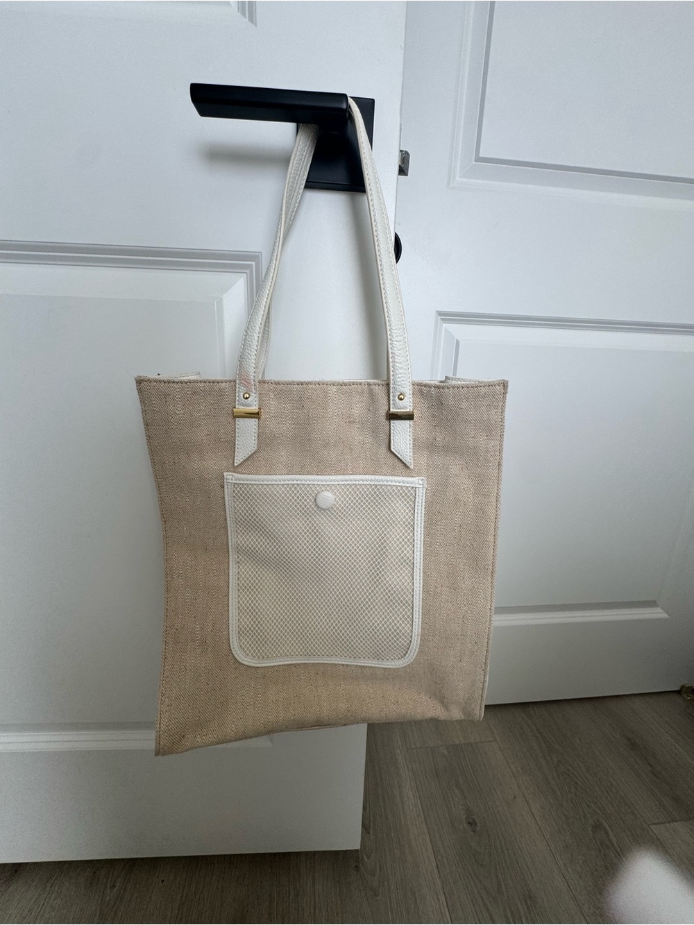 Neutral Canvas Tote Bag with White Trim